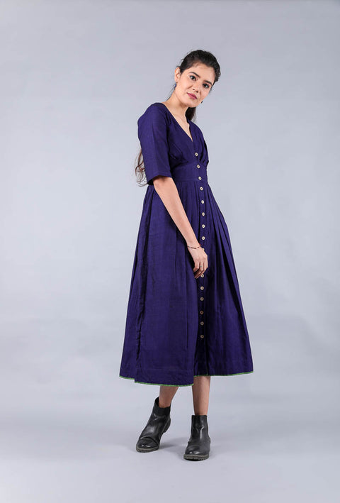 Order Empire Line Maxi Dress in Midnight Blue Handwoven Cotton | Vinusto