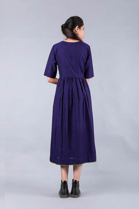 Handcraft Empire Line Maxi Dress in Midnight Blue Handwoven Cotton | Vinusto