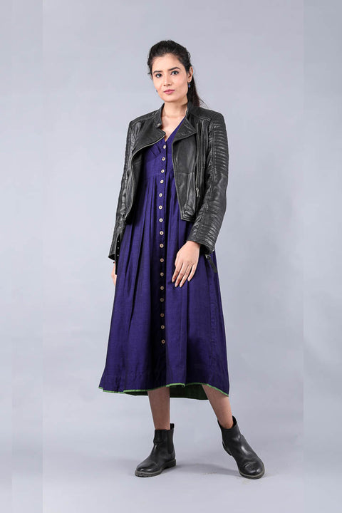 Premium Empire Line Maxi Dress in Midnight Blue Handwoven Cotton | Vinusto