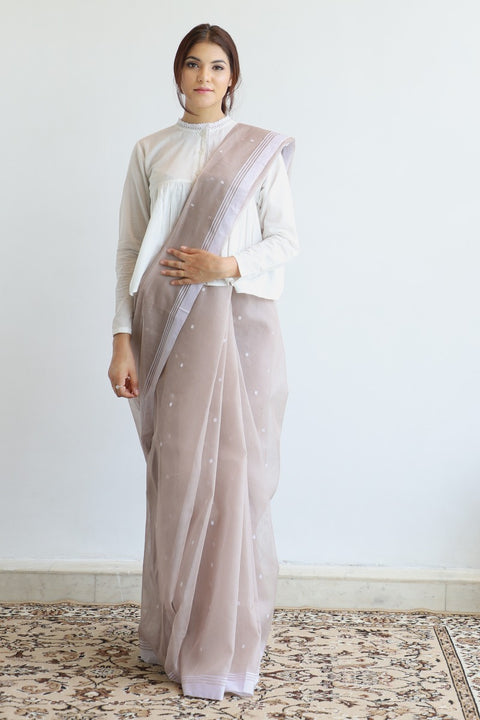 Buy Chanderi Saree in Mud Brown | Elegant Handloom Sarees


