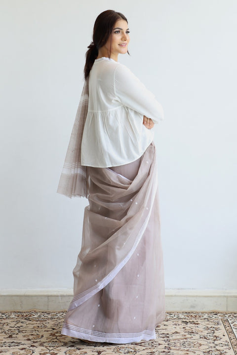 Luxury Chanderi Saree in Mud Brown | Elegant Handloom Sarees

