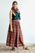 Gathered Skirt and stole in hand block print with cotton top in Red & Green (Set of 3)