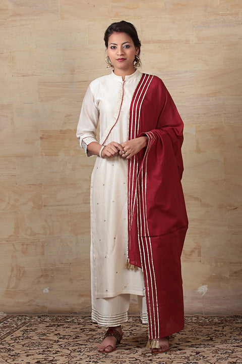 Buy Cotton Maroon Dupatta with Gota Work | Vinusto