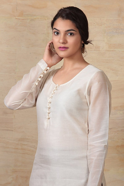 Ivory Chanderi Handloom Kurta