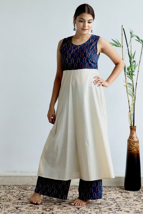 Buy Blue Hand Block Print Suit Set - Set of 2 | Vinusto
