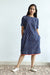 Hand block printed cotton shift dress in Blue