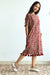 Hand block printed cotton shift dress in Maroon