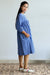 Pleated yoke dress in oxford blue cotton