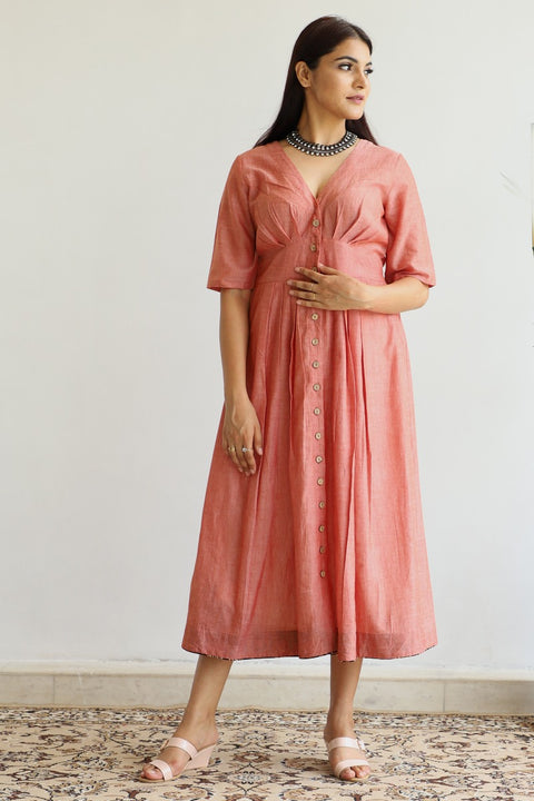 Shop Empire Line Cotton Maxi Dress in Orange | Vinusto