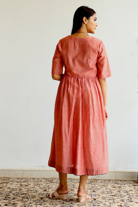 Luxury Empire Line Cotton Maxi Dress in Orange | Vinusto