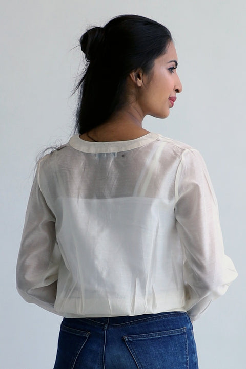 Order Chanderi Sheer Crop Shirt in Off-White | Vinusto