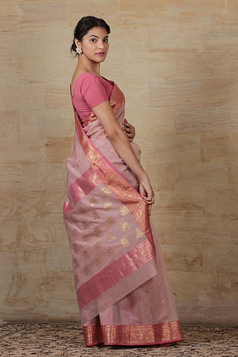Luxury Chanderi Mercerized Silk Saree in Mauve & Pink – Vinusto

