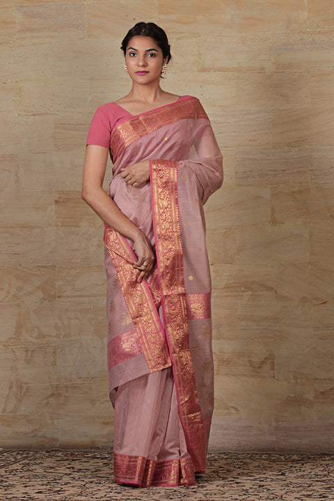Buy Chanderi Mercerized Silk Saree in Mauve & Pink – Vinusto

