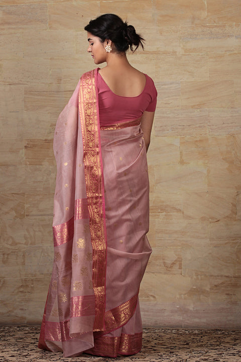 Premium Chanderi Mercerized Silk Saree in Mauve & Pink – Vinusto

