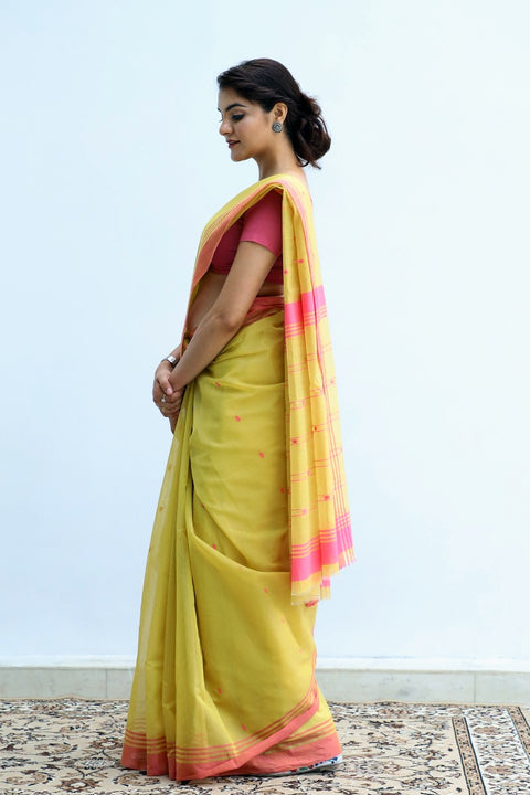 Buy Chanderi Saree in Yellow | Elegant Cotton Saree for Special Occasions

