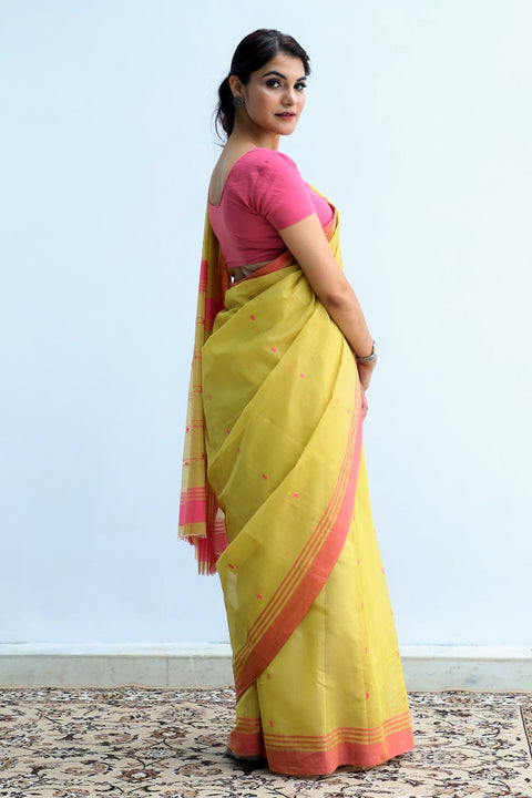 Order Chanderi Saree in Yellow | Elegant Cotton Saree for Special Occasions

