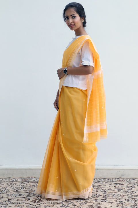Order Chanderi Saree in Yellow & White | Elegant Cotton Saree for Every Occasion

