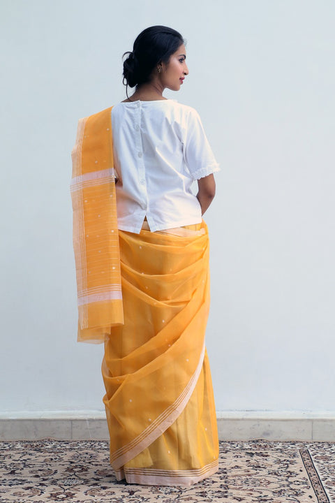 Luxury Chanderi Saree in Yellow & White | Elegant Cotton Saree for Every Occasion

