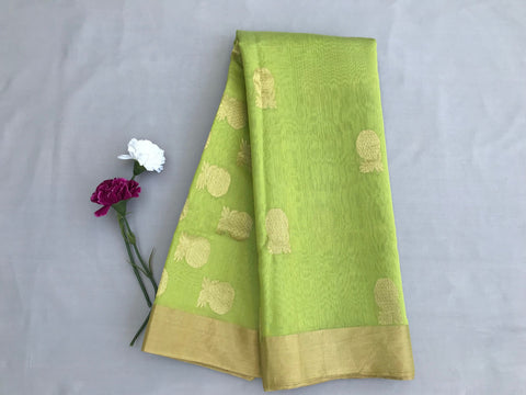 Order Chanderi Mercerized Silk Saree in Light Green | Handloom Sarees

