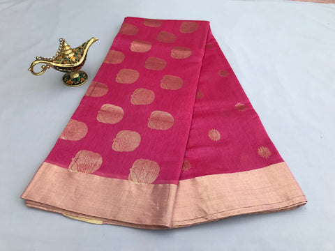 Chanderi Hand Loom Mercerized Silk Saree in Pink