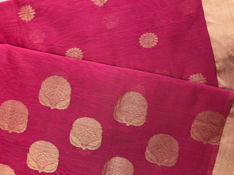 Handcraft Chanderi Mercerized Silk Saree in Pink | Elegant Handloom Sarees

