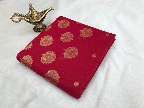Premium Chanderi Mercerized Silk Saree in Red | Handloom Silk Sarees

