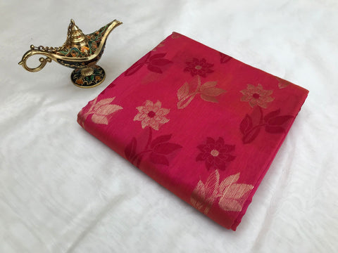 Luxury Chanderi Mercerized Silk Saree in Tomato Pink – Stylish & Elegant

