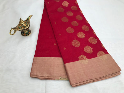 Handcraft Chanderi Mercerized Silk Saree in Red | Handloom Silk Sarees

