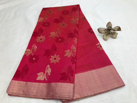 Premium Chanderi Mercerized Silk Saree in Tomato Pink – Stylish & Elegant

