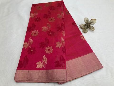 Handcraft Chanderi Mercerized Silk Saree in Tomato Pink – Stylish & Elegant

