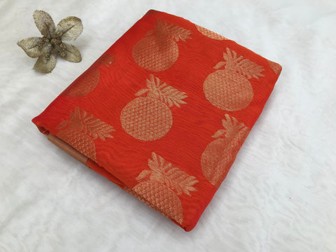 Luxury Chanderi Mercerized Silk Saree in Orange | Traditional Handloom Sarees