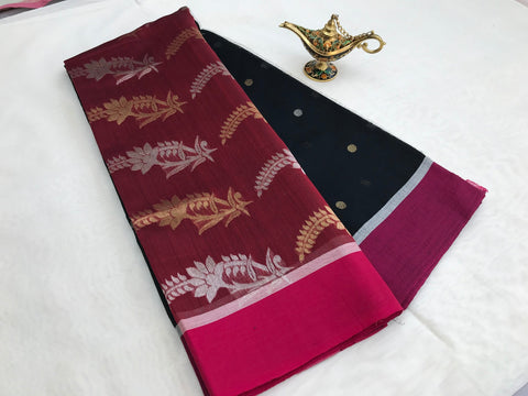 Handcraft Chanderi Mercerized Silk Saree in Black & Red | Elegant Handloom Sarees

