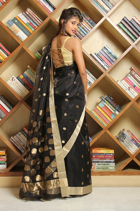 Order Chanderi Silk Saree in Black – Classic & Elegant


