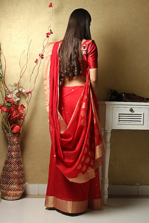 Order Chanderi Mercerized Silk Saree in Red | Handloom Silk Sarees

