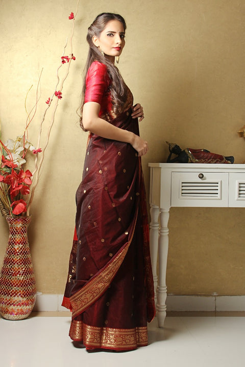 Order Chanderi Mercerized Silk Saree in Maroon Red – Classic & Stylish | Vinusto

