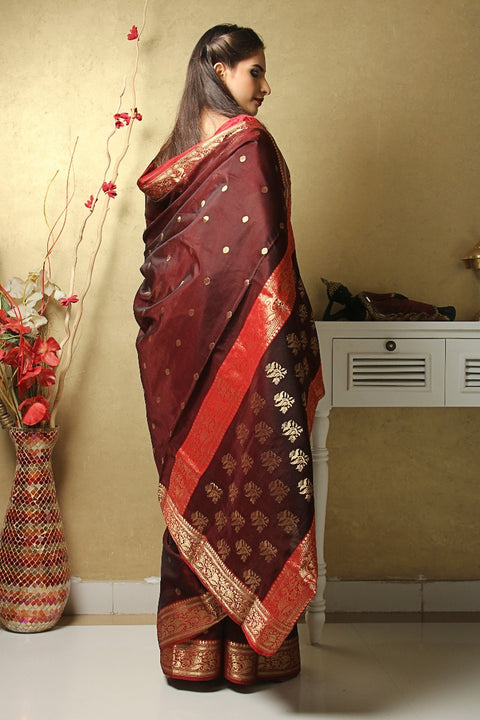 Luxury Chanderi Mercerized Silk Saree in Maroon Red – Classic & Stylish | Vinusto


