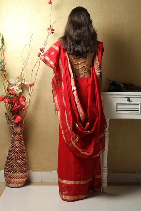 Order Chanderi Mercerized Silk Saree in Red – Elegant & Vibrant | Vinusto

