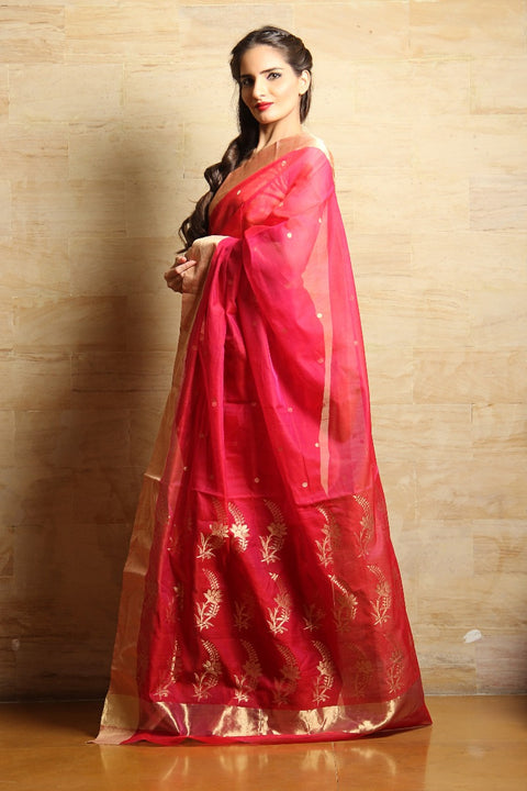 Buy Chanderi Mercerized Silk Saree in Dark Pink | Vinusto

