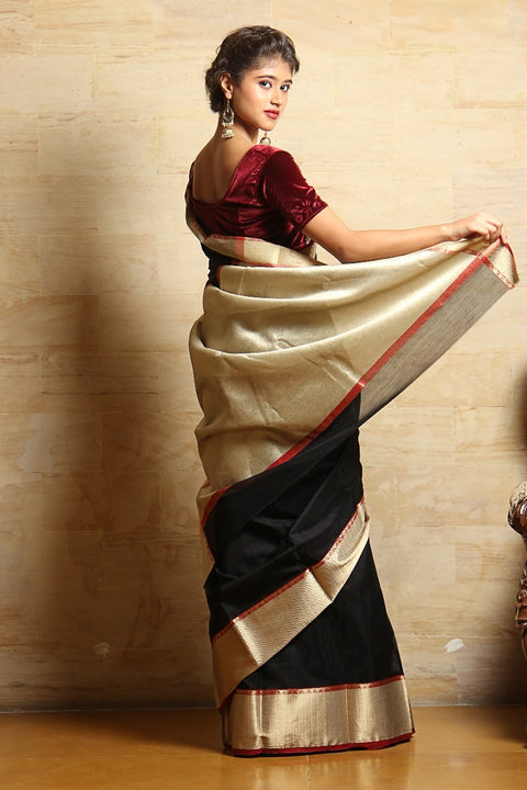 Order Chanderi Mercerized Silk Saree in Black – Classic & Sophisticated

