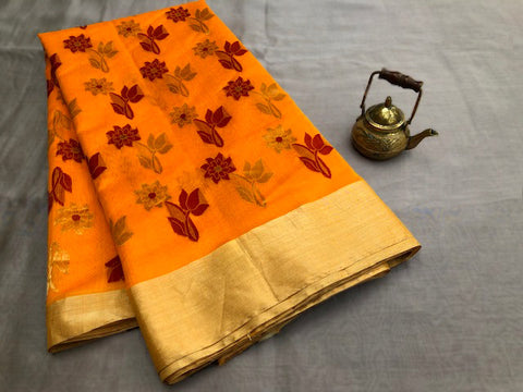 Luxury Chanderi Mercerized Silk Saree in Yellow – Elegant and Traditional

