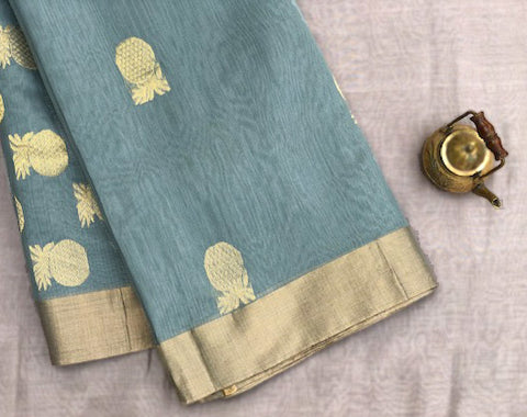 Buy Chanderi Mercerized Silk Saree in Grey | Elegant Handloom Sarees

