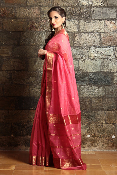 Buy Chanderi Cotton Silk Saree in Pink – Elegant & Lightweight | Vinusto

