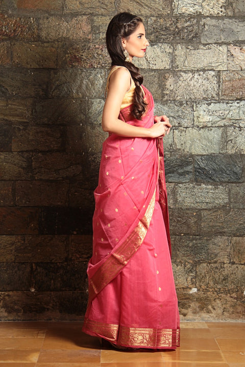 Order Chanderi Cotton Silk Saree in Pink – Elegant & Lightweight | Vinusto

