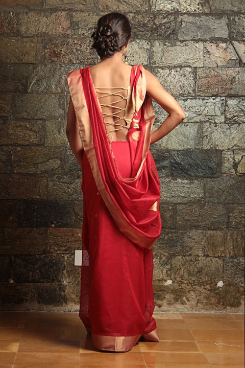 Order Chanderi Mercerized Silk Saree in Red | Traditional Handloom Sarees

