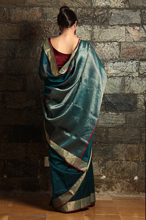 Order Chanderi Mercerized Silk Saree in Dark Green | Vinusto

