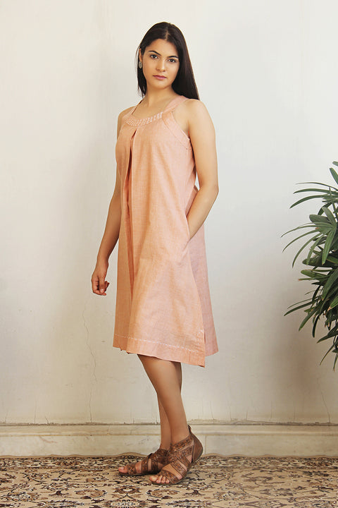 Order Razor-Back Embroidered A-Line Dress in Pastel Orange | Vinusto