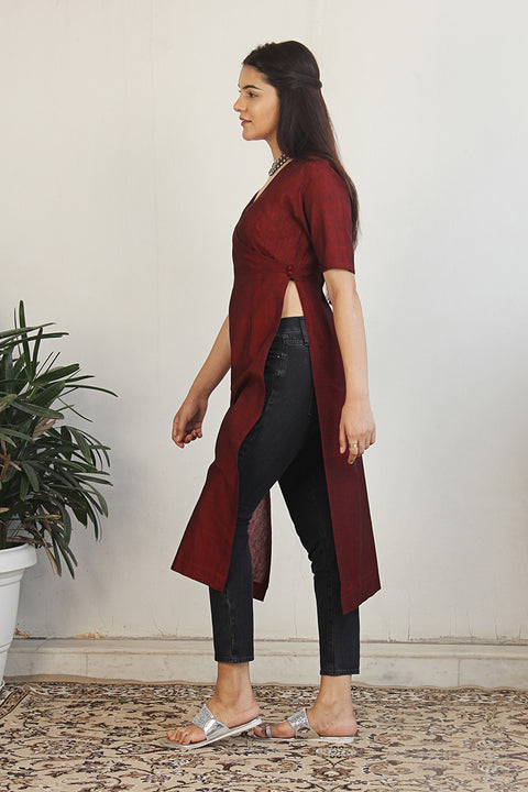 High Slit Kurta in Maroon