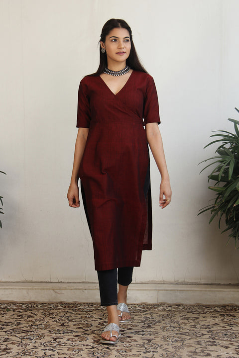 High Slit Kurta in Maroon