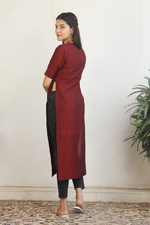 High Slit Kurta in Maroon