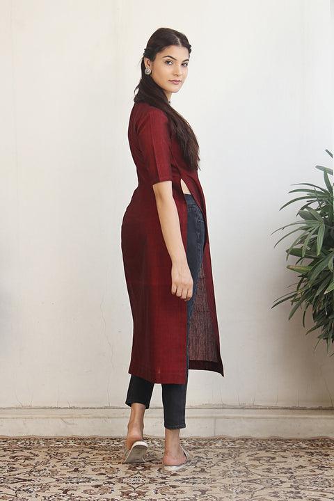 High Slit Kurta in Maroon